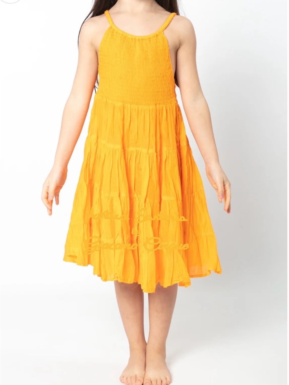 Antica Sartoria Girls' Orange smocked top Casual Dress O/S